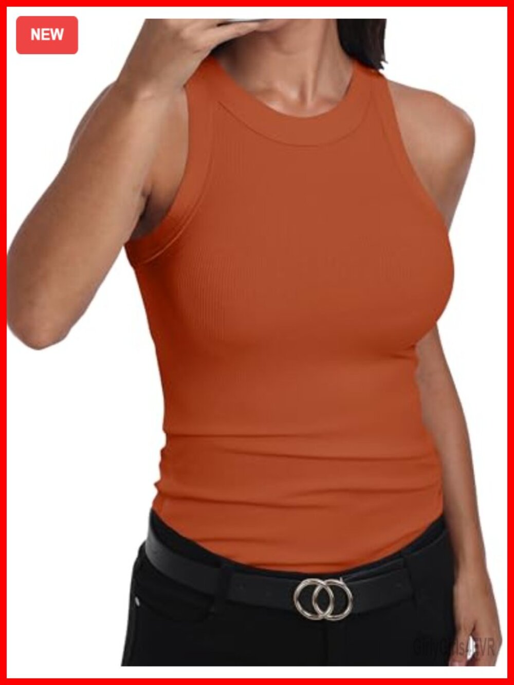 Womens Sleeveless Racerback High Neck Fitted Cotton Rayon Spandex Tank Top